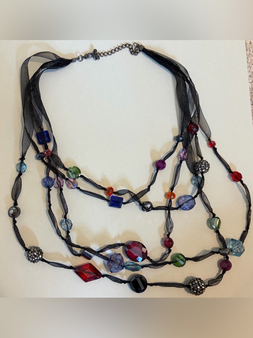 LOFT Multicolor Bead & Ribbon Layered Necklace - Black Ribbon with Earrings